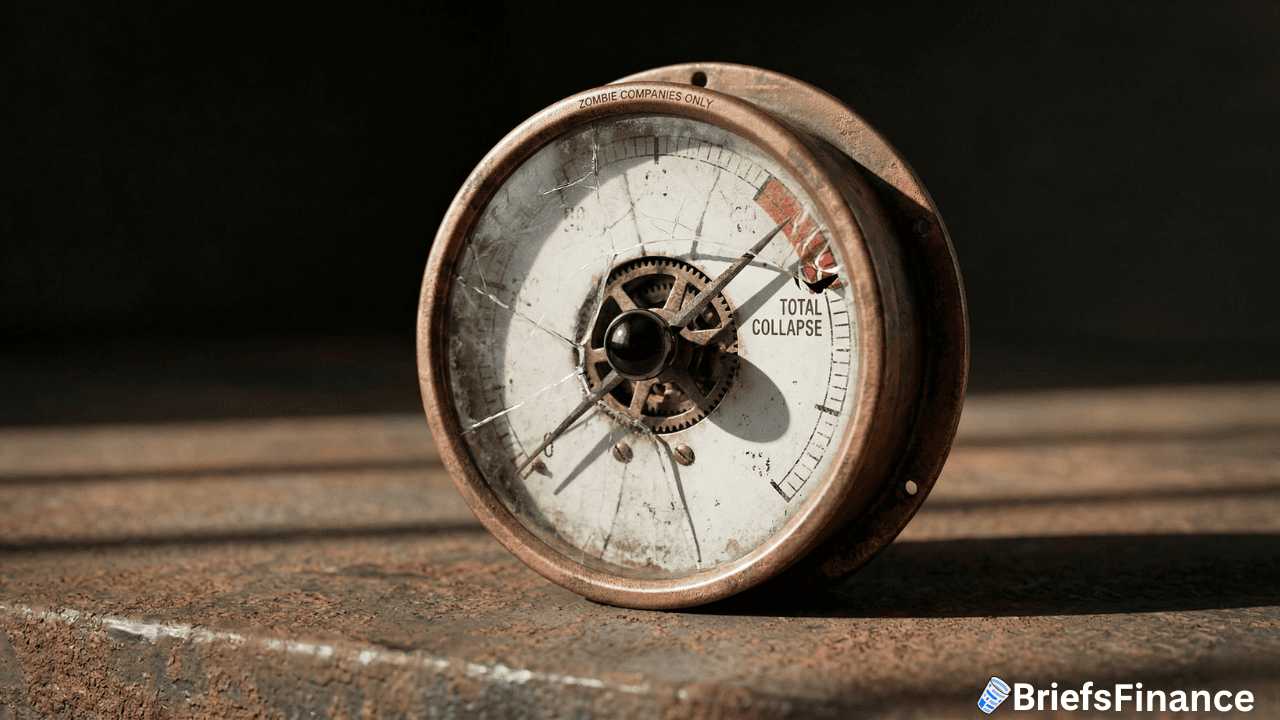 A weathered, broken gauge labeled "Total Collapse" lies on a rusty metal surface, its cracked glass and exposed gears hinting at a hidden crisis—like a $1.7 trillion time bomb waiting to explode.