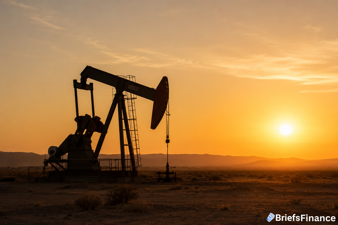 Oil pumpjack at golden sunset
