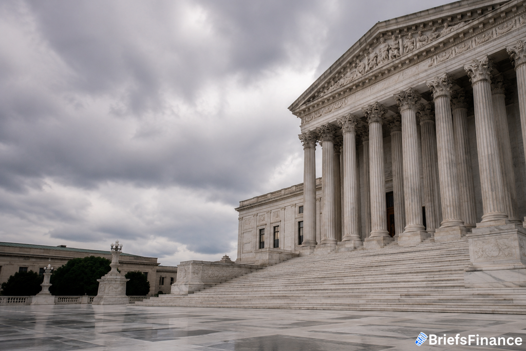 Courthouse marble columns, overcast