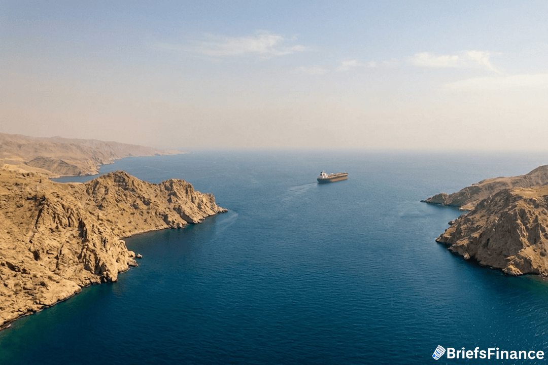 Aerial narrow strait with tanker