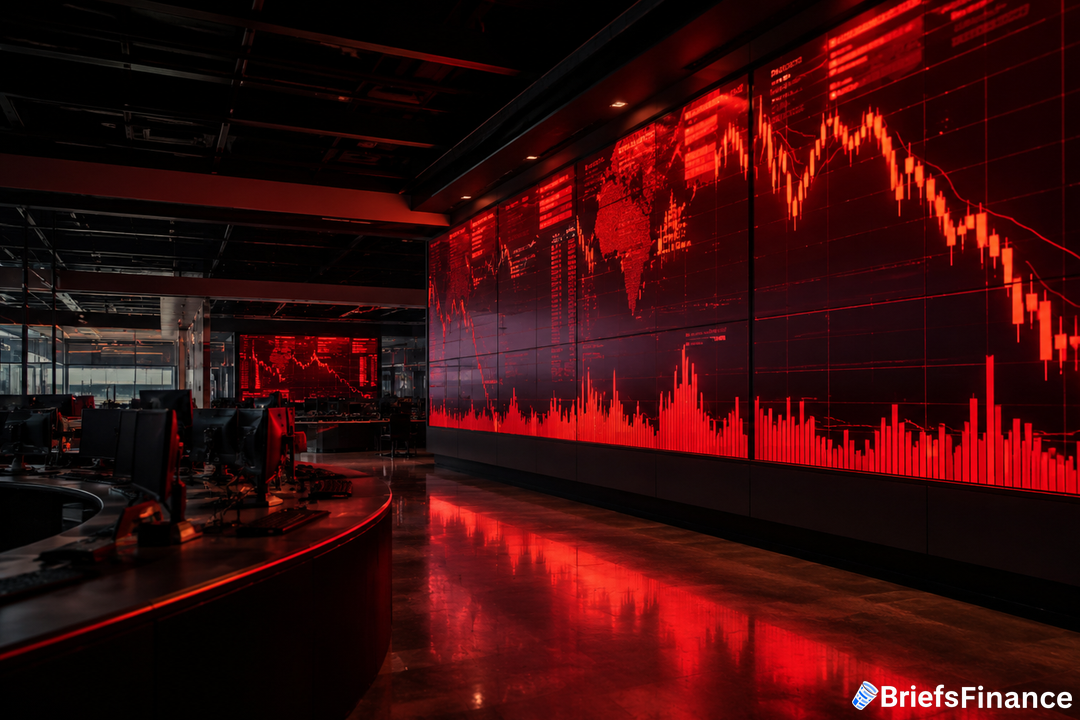 Red ticker wall, falling charts