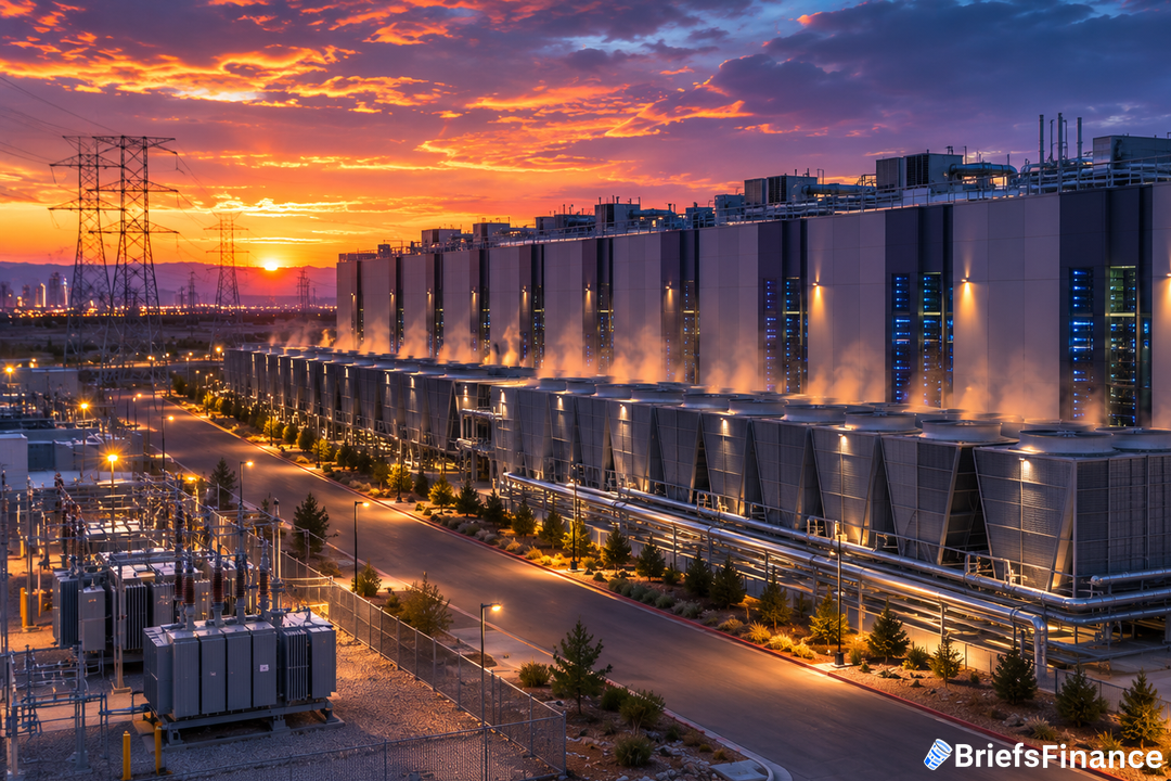Data center at dusk, cooling units
