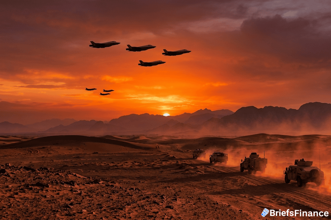 Desert sunset, aircraft + convoy